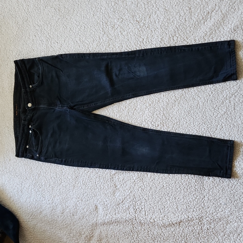 Nudie Jeans Skinny Lin Organic Cotton Dark Wash Sz 36x32 Power Stretch Denim